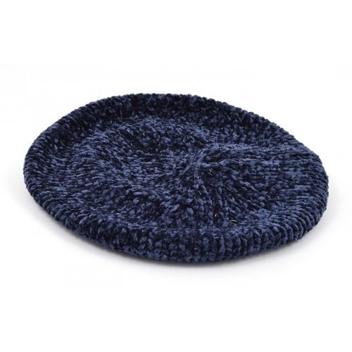 Knitted Women's Snood Beret with Inner Elastic Drawstring - Blue with Silver