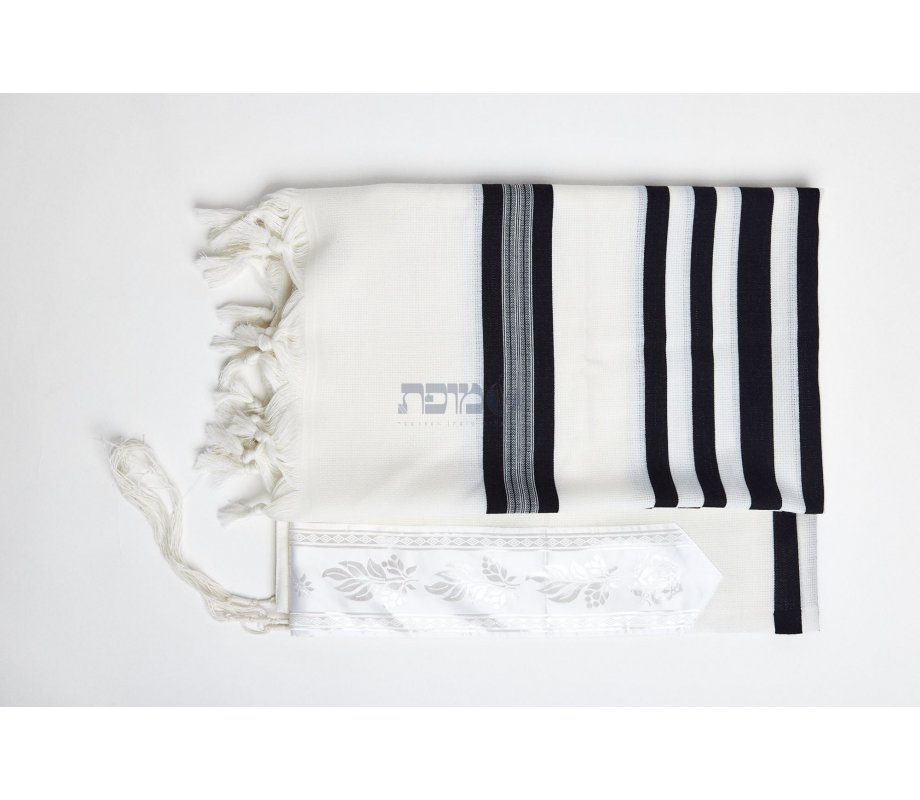 LaMenatzeach Victory Wool Tallit Non Slip Prayer Shawl - Black Stripes