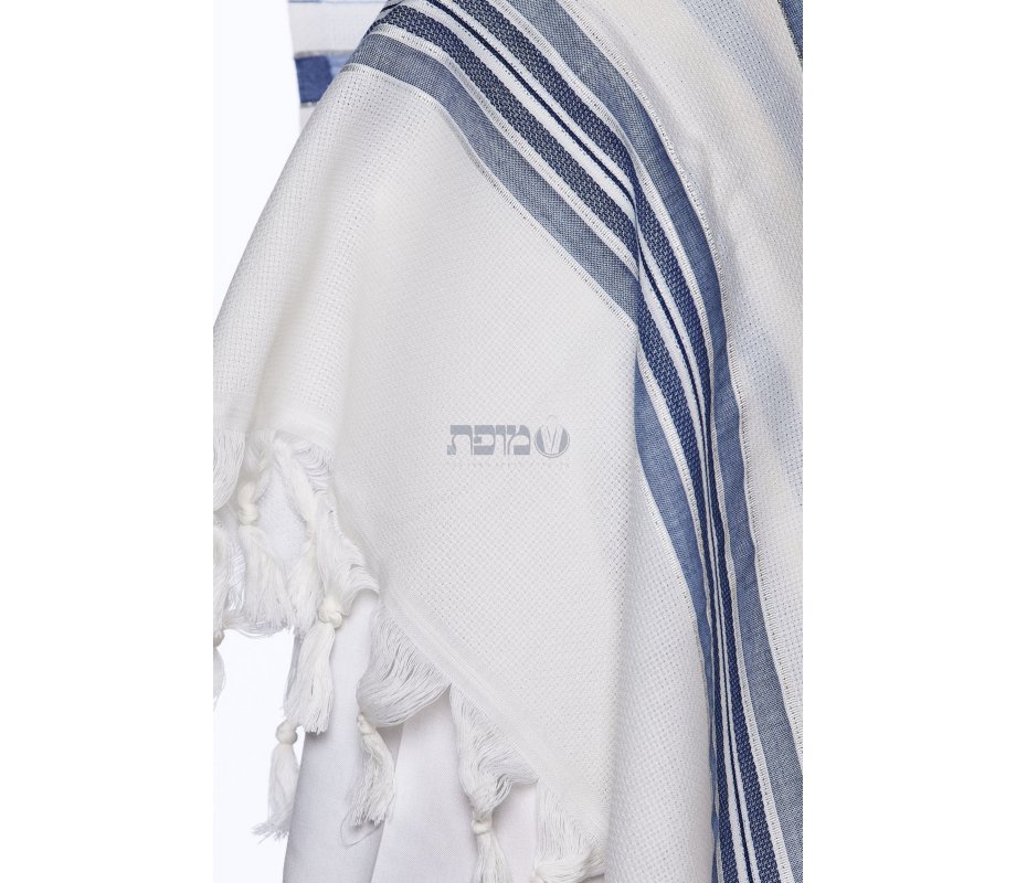 LaMenatzeach Victory Wool Tallit Non Slip Prayer Shawl - Denim Blue Stripes