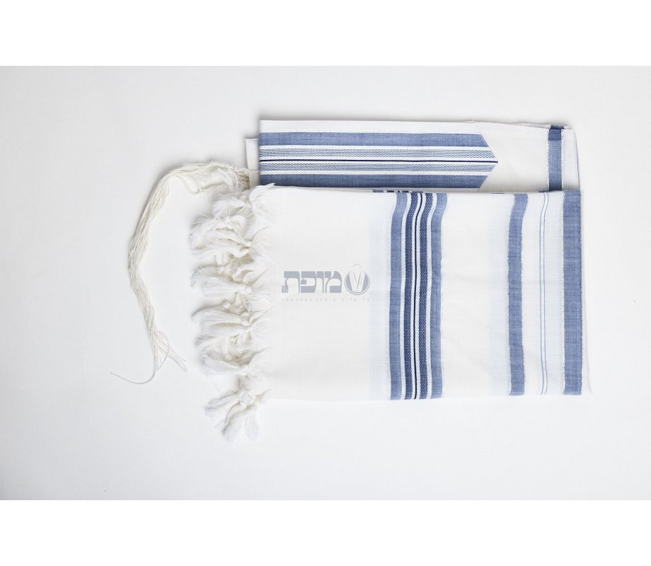 LaMenatzeach Victory Wool Tallit Non Slip Prayer Shawl - Denim Blue Stripes