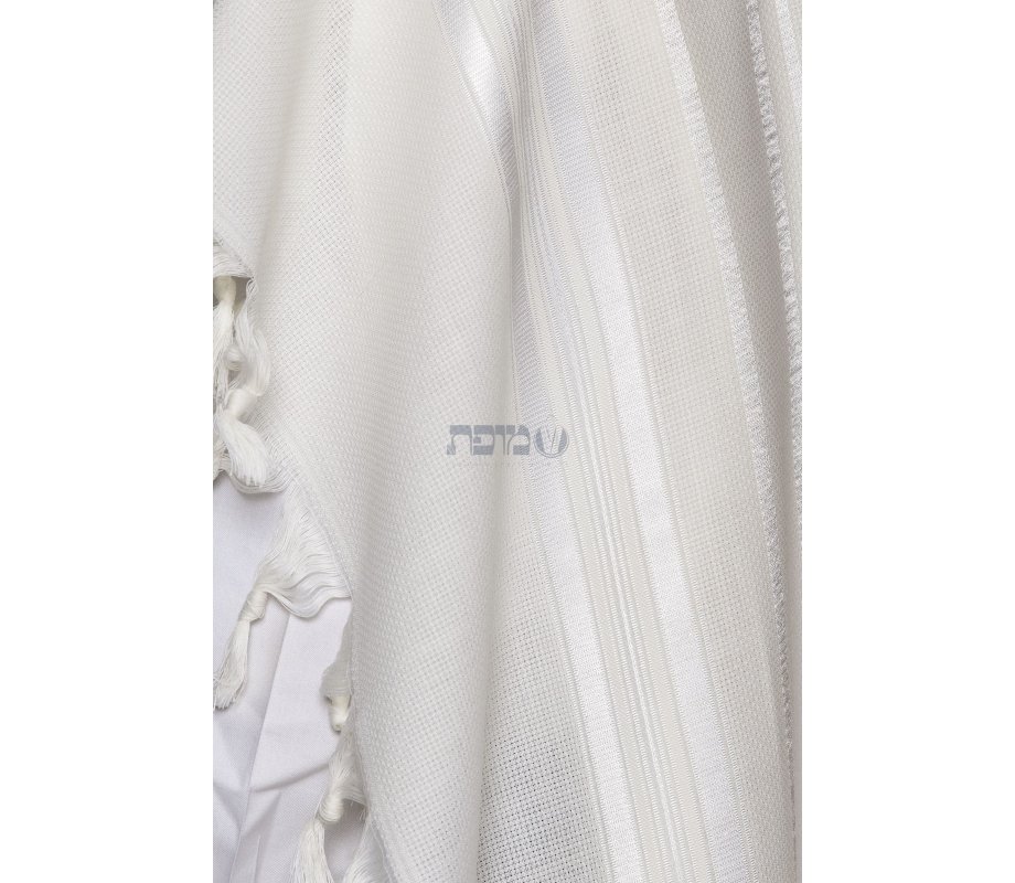 LaMenatzeach Victory Wool Tallit Non Slip Prayer Shawl - Shiny White Stripes