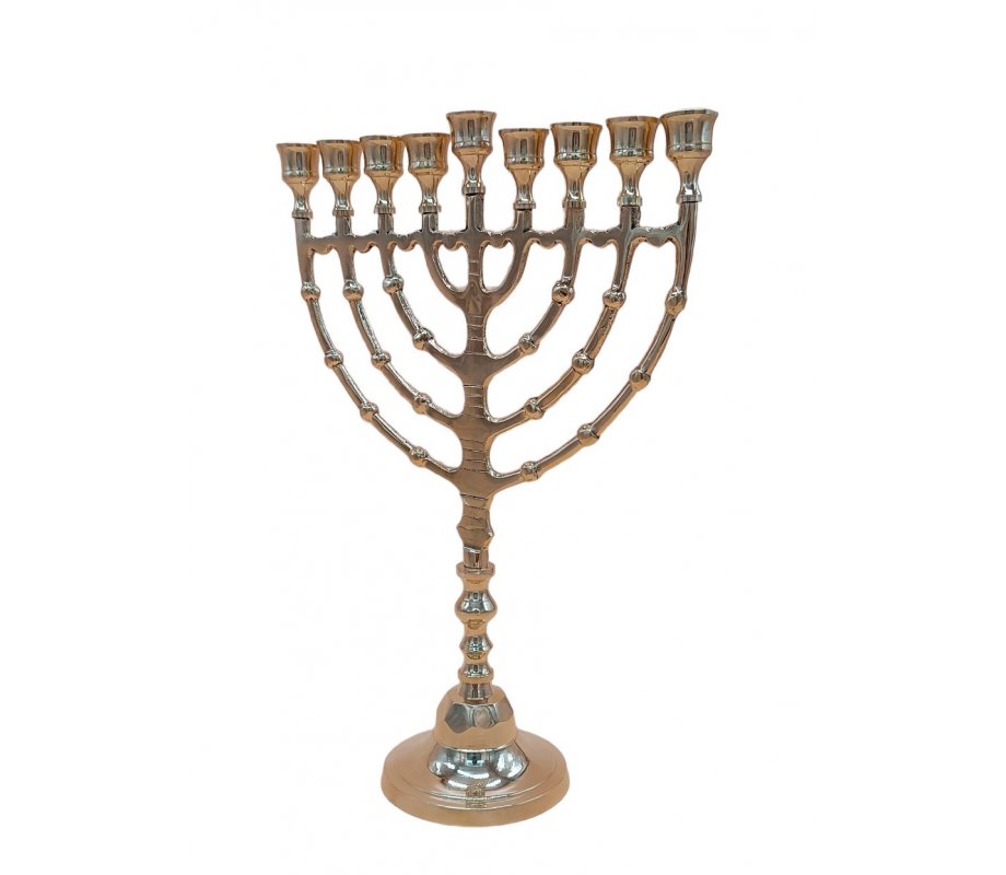 Large Brass Color Chanukah Menorah, Spheres Design - 15 Inches