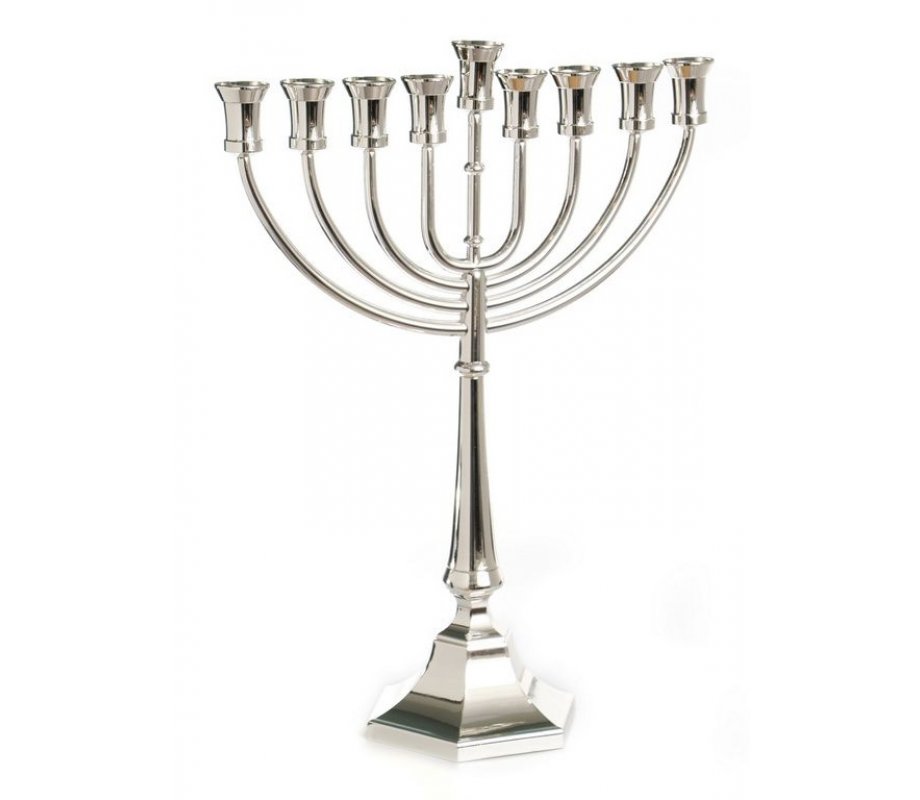 Large Size Silver Plated Chanukah Menorah, Smooth Classic Design - 18.5
