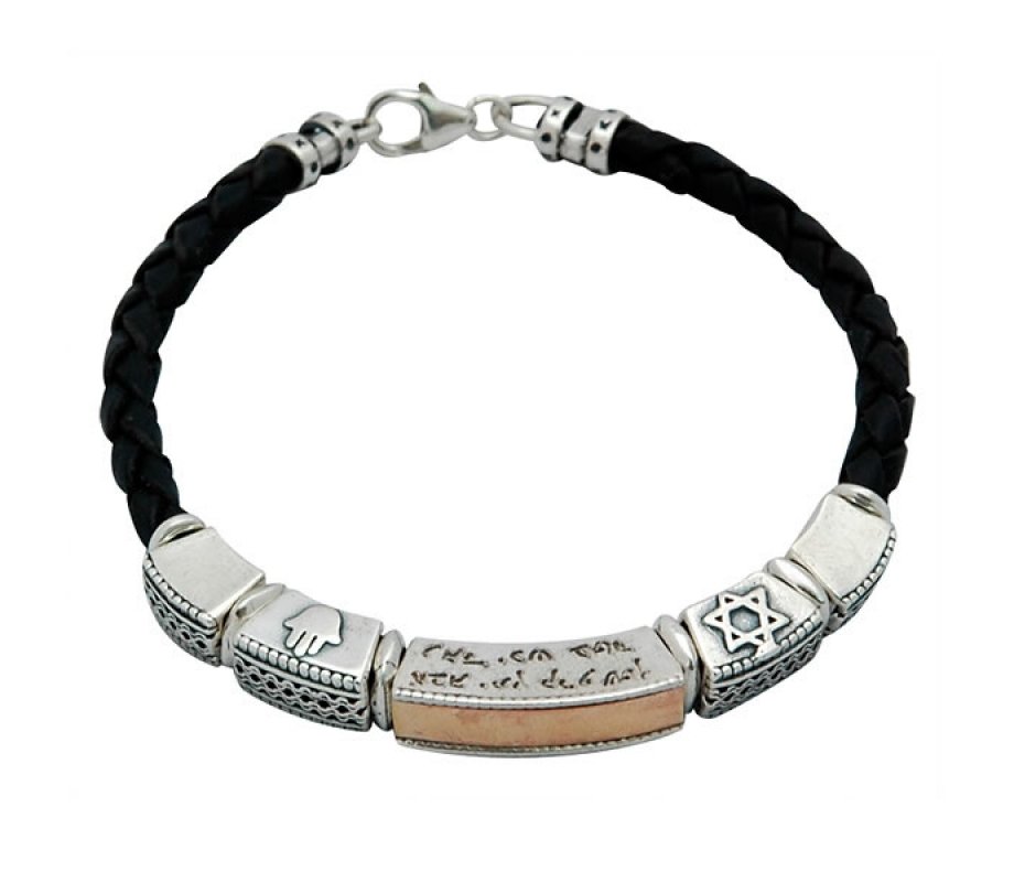 Leather Ana BeKoach Jewish Bracelet by Golan Studio