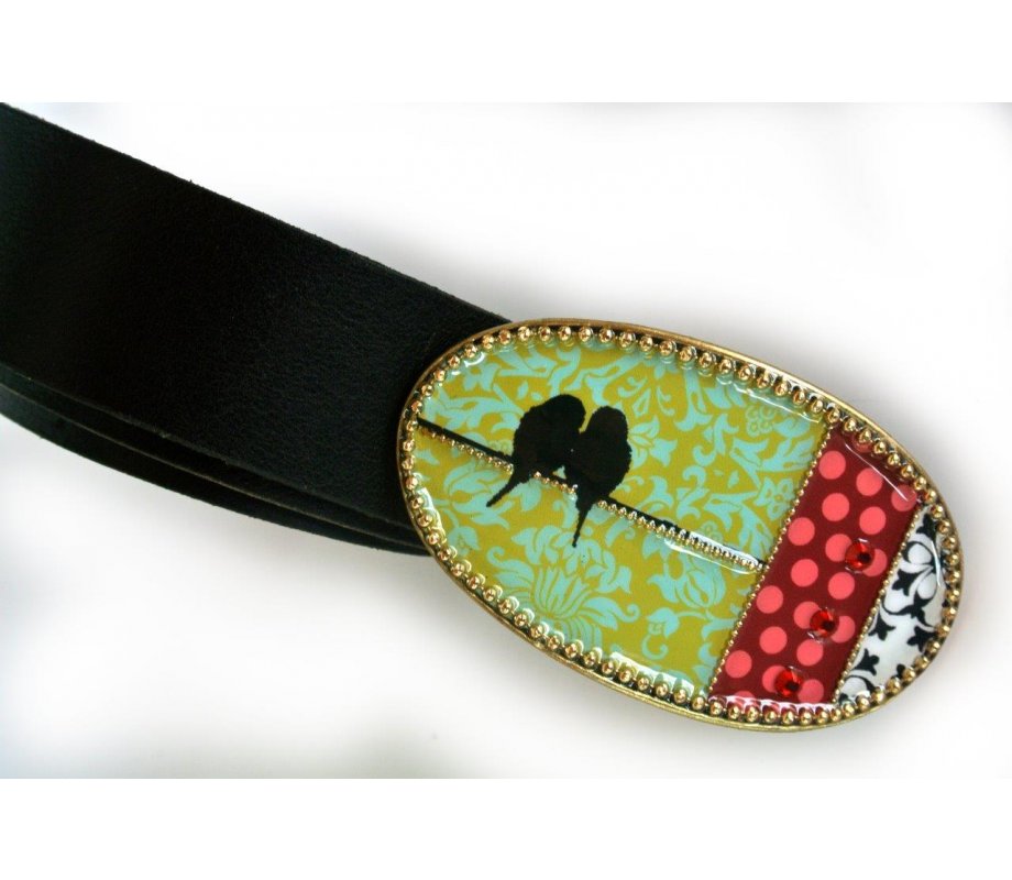 Leather Belt with Enamel Bird Buckle by Iris Design