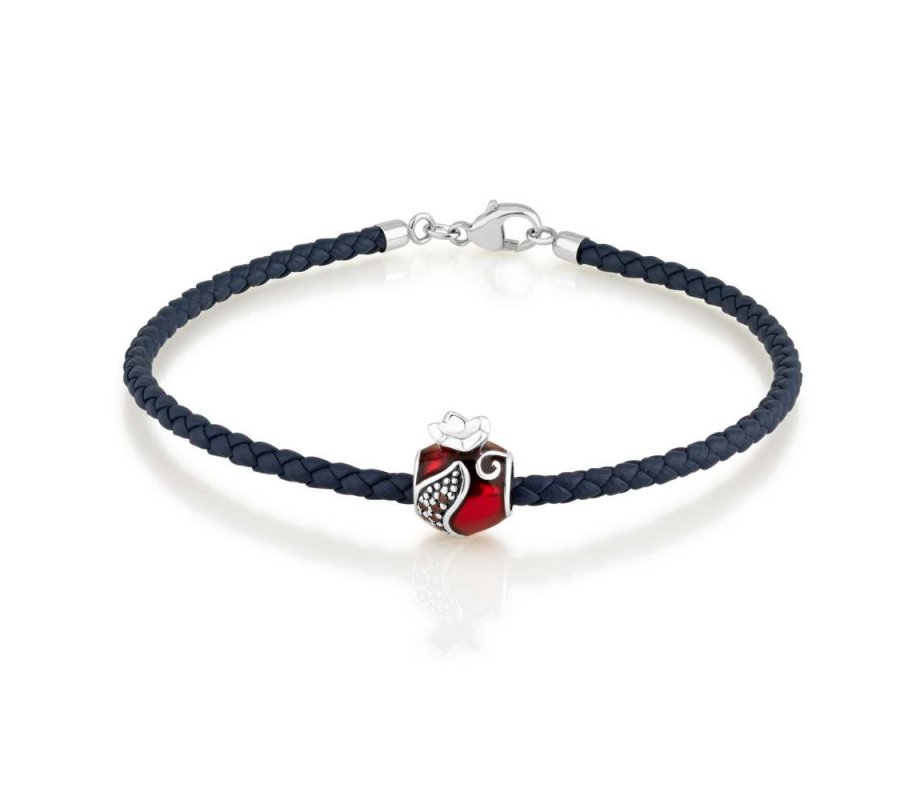 Leather Bracelet with Silver Pomegranate Charm