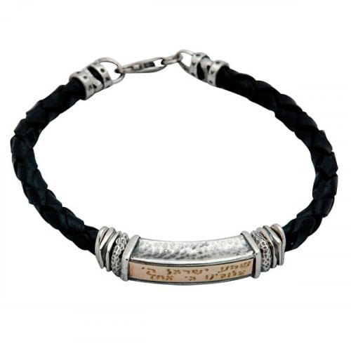 Leather Shema Yisrael Jewish Bracelet