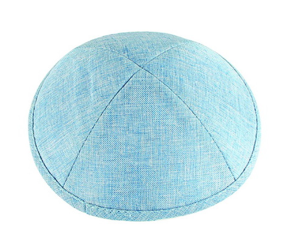 Light Blue Linen Kippah - Crosshatch Stitch