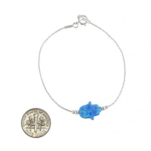 Light Blue Opal Hamsa Silver Bracelet