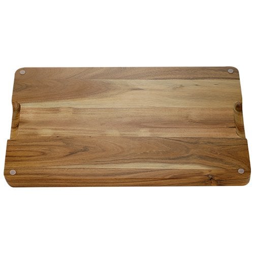Light Brown Wood Challah Board with White Marble Plaque - Comes with Knife