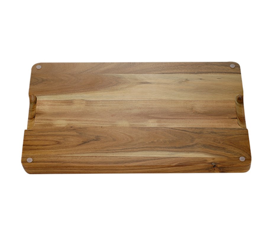 Light Brown Wood Challah Board with White Marble Plaque - Comes with Knife