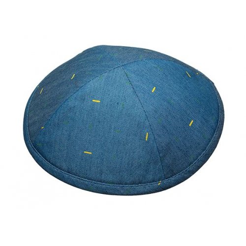 Light Denim with Gold Line Design Fabric Kippah