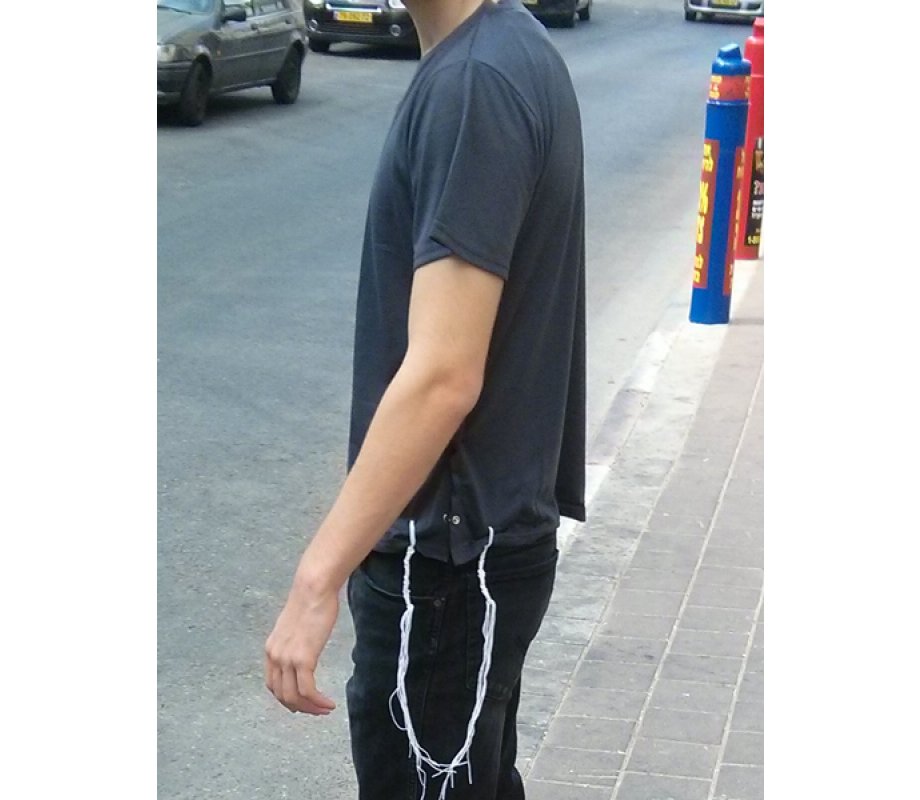 Light Gray T-Shirt with Tzitzit for Men