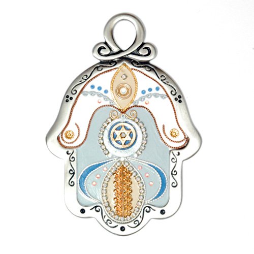 Light Gray and Gold Color Wall Hamsa by Ester Shahaf