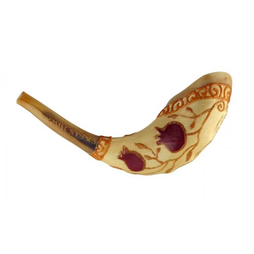 Light Hand Painted Rams Horn Shofar - Pomegranate