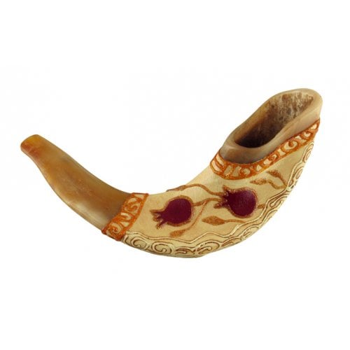 Light Hand Painted Rams Horn Shofar - Pomegranate