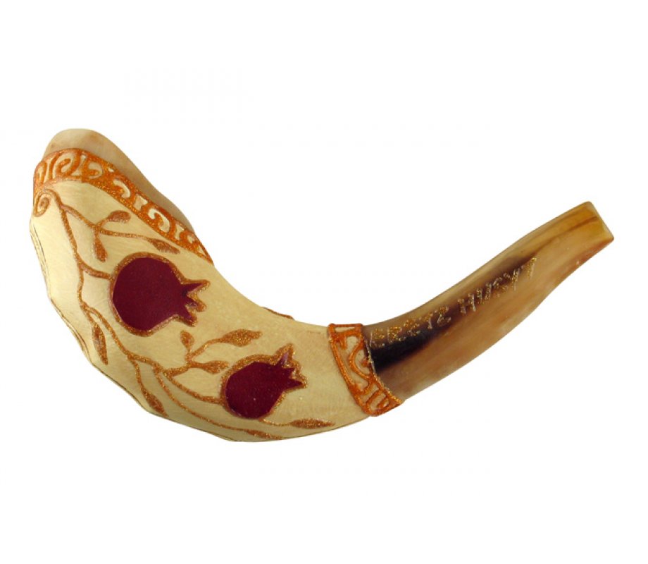 Light Hand Painted Rams Horn Shofar - Pomegranate