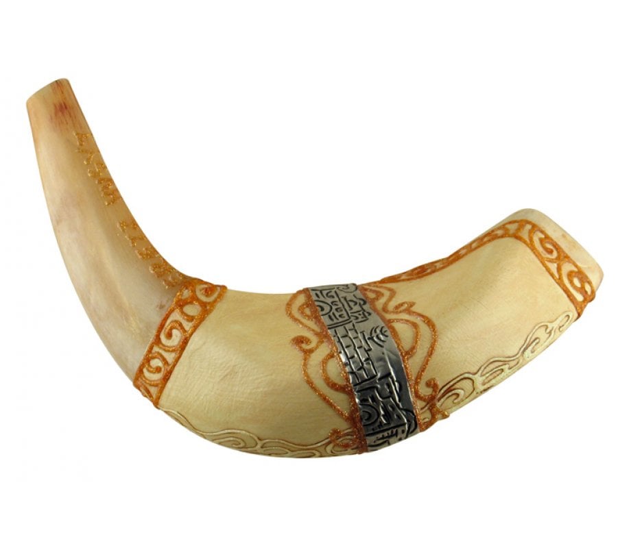 Light Hand Painted Rams Horn Shofar -Jerusalem