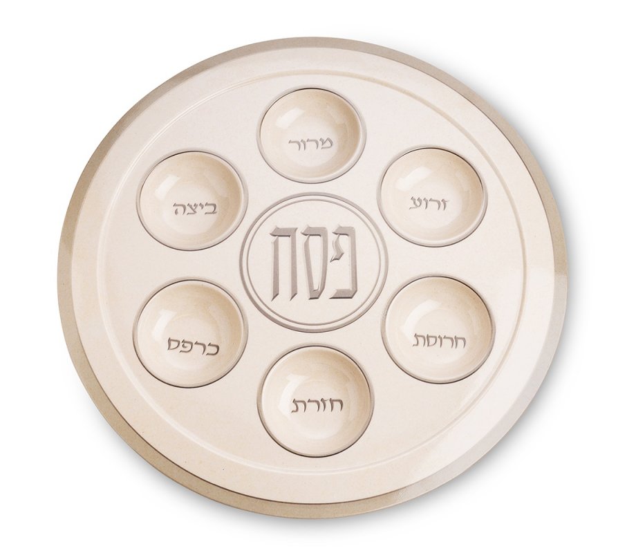 Lightweight Melamine Passover Seder Plate - White and Silver Classic Design