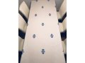 Linen Cotton Blend Ivory Tablecloth with Blue Hamsas