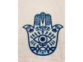 Linen Cotton Blend Ivory Tablecloth with Blue Hamsas