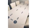 Linen Cotton Blend Ivory Tablecloth with Blue Hebrew Blessings