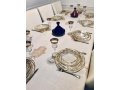 Linen Cotton Blend Ivory Tablecloth with Gold Hamsas