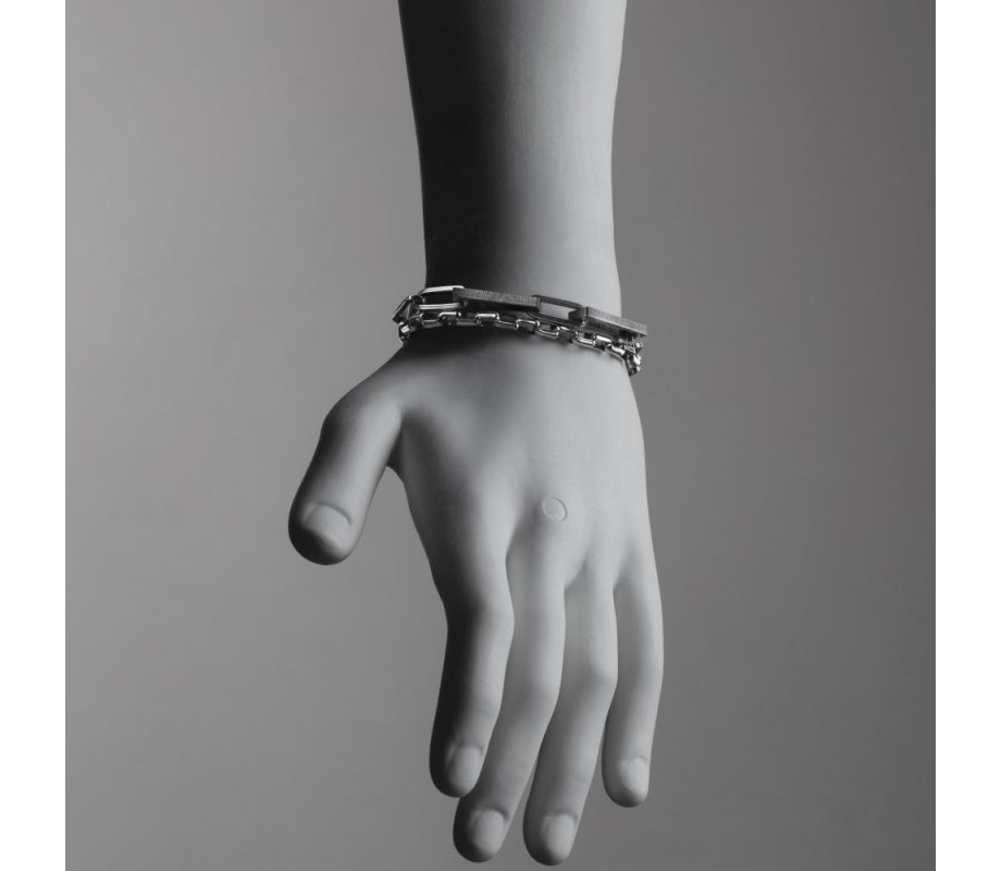 Man's Stainless Steel Bracelet Double Chain with Various Sized Links