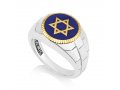 Man's Sterling Silver and Gold Plated Ring with Star of David on Blue Enamel