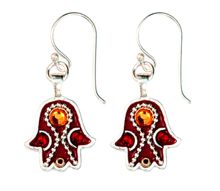 Maroon Hamsa Earrings by Ester Shahaf