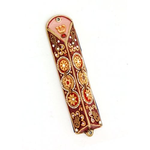 Maroon and Gold Triangular Mezuzah Case - Ester Shahaf