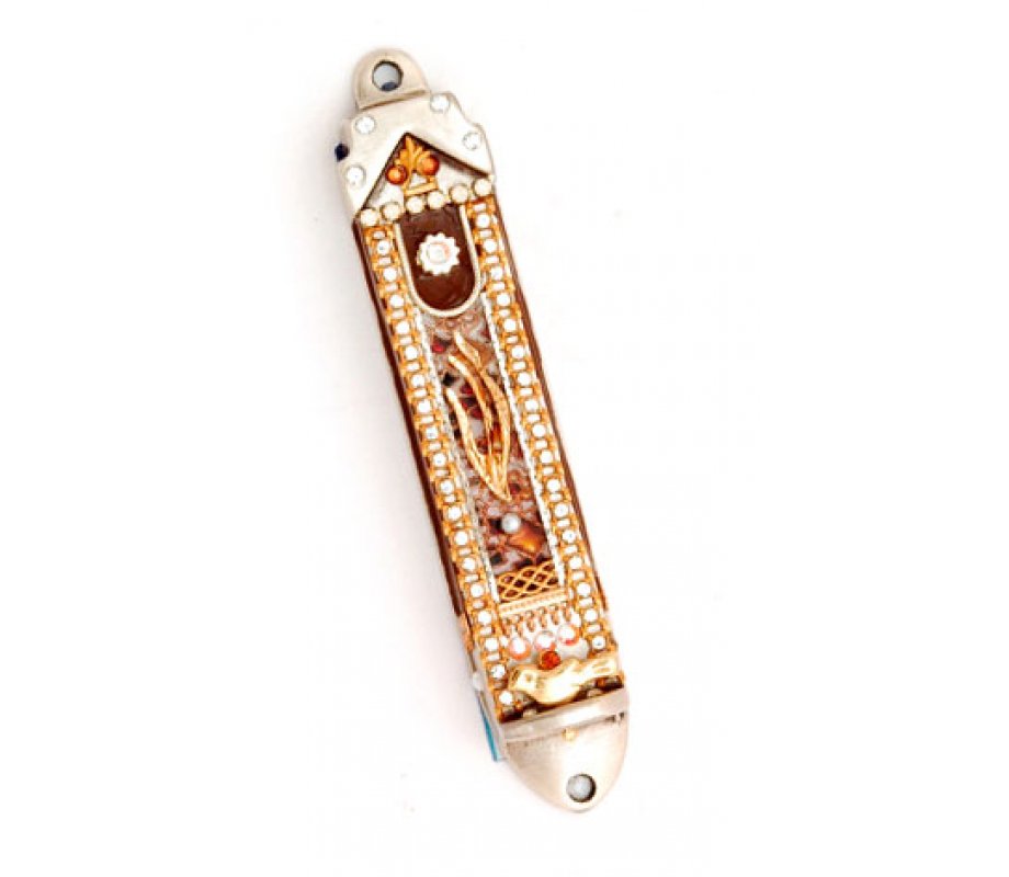 Maroon-Gold Shin Mezuzah by Ester Shahaf