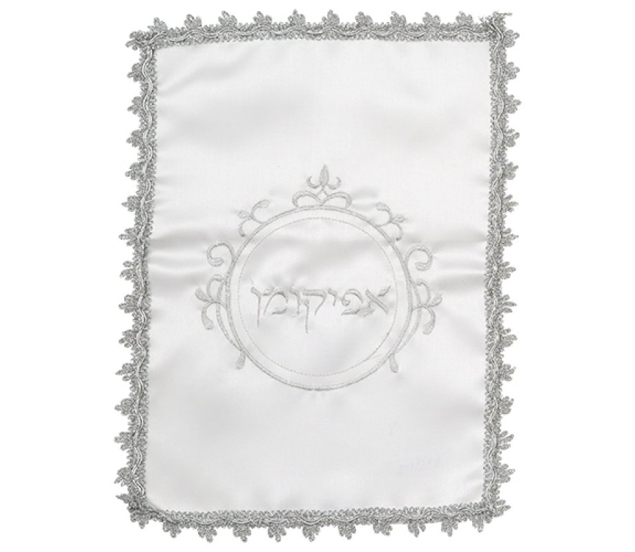 Matzah Cover and Afikoman Bag Set, White - Seder Plate Design