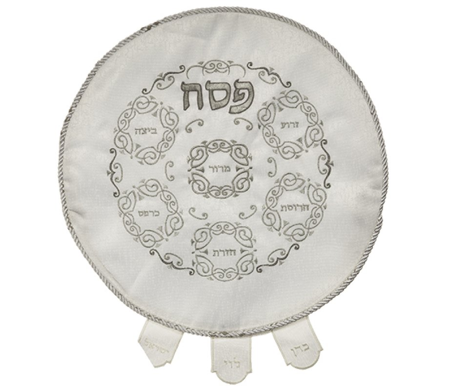 Matzah Cover with Embroidered Seder Plate Design - Fabric