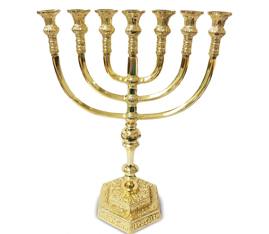 Medium Size Seven Branch Brass Menorah, Two Tone Gold and Silver - 14