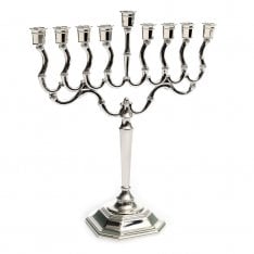 Medium Size Silver Plated Contemporary Chanukah Menorah with Matching Base