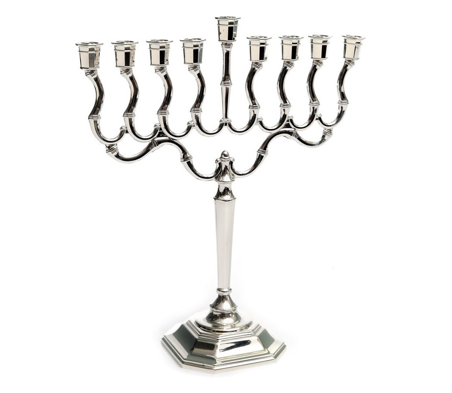 Medium Size Silver Plated Contemporary Chanukah Menorah with Matching Base