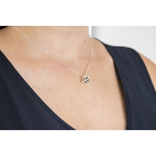 Merkaba Charm Necklace 3D Sacred Geometry Star Tetrahedron in Sterling Silver