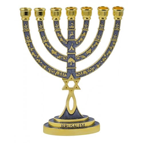 Messianic Seal Gold Tone Seven Branch Menorah Grafted Star of David - Gray