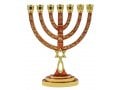 Messianic Seal Gold Tone Seven Branch Menorah Grafted Star of David - Red