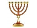 Messianic Seal Gold Tone Seven Branch Menorah Grafted Star of David - Red