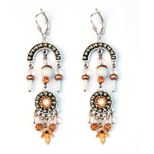 Metal Gray and Gold Color Dangle Earrings by Ester Shahaf