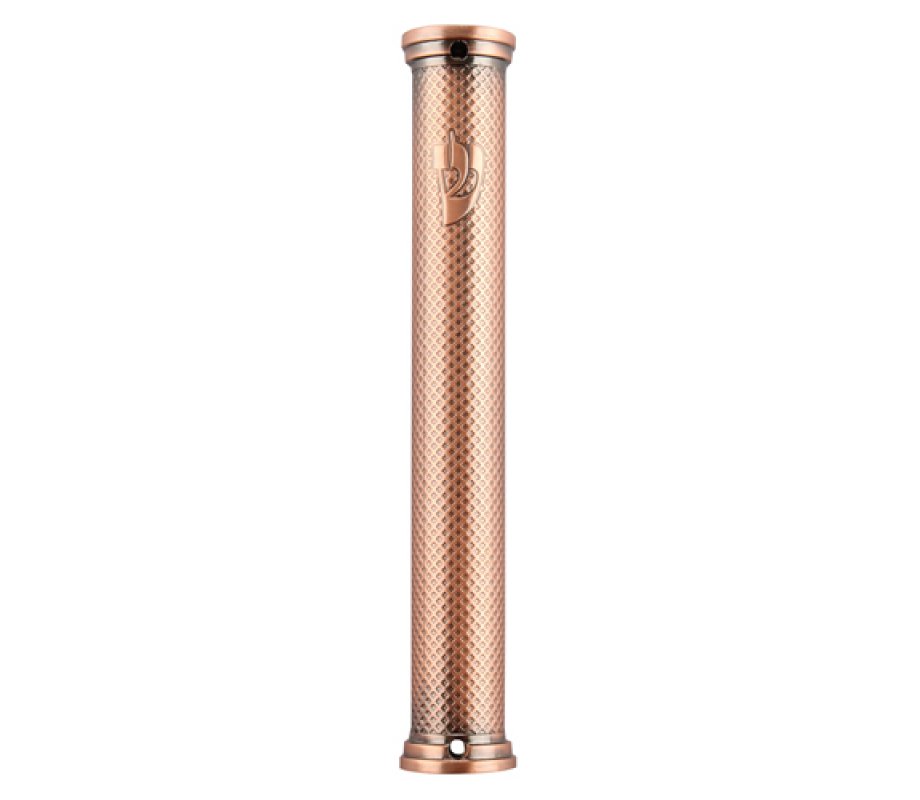 Metal Mezuzah case, Textured Diamond Design - Copper Color
