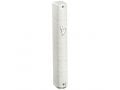 Metallic Look Mezuzah Case with Narrow White-Silver Stripes - Silver Shin