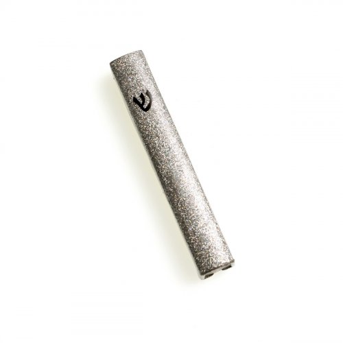 Mezuzah Case, Sparkling Silver with Black Shin  for 12 cm Scroll