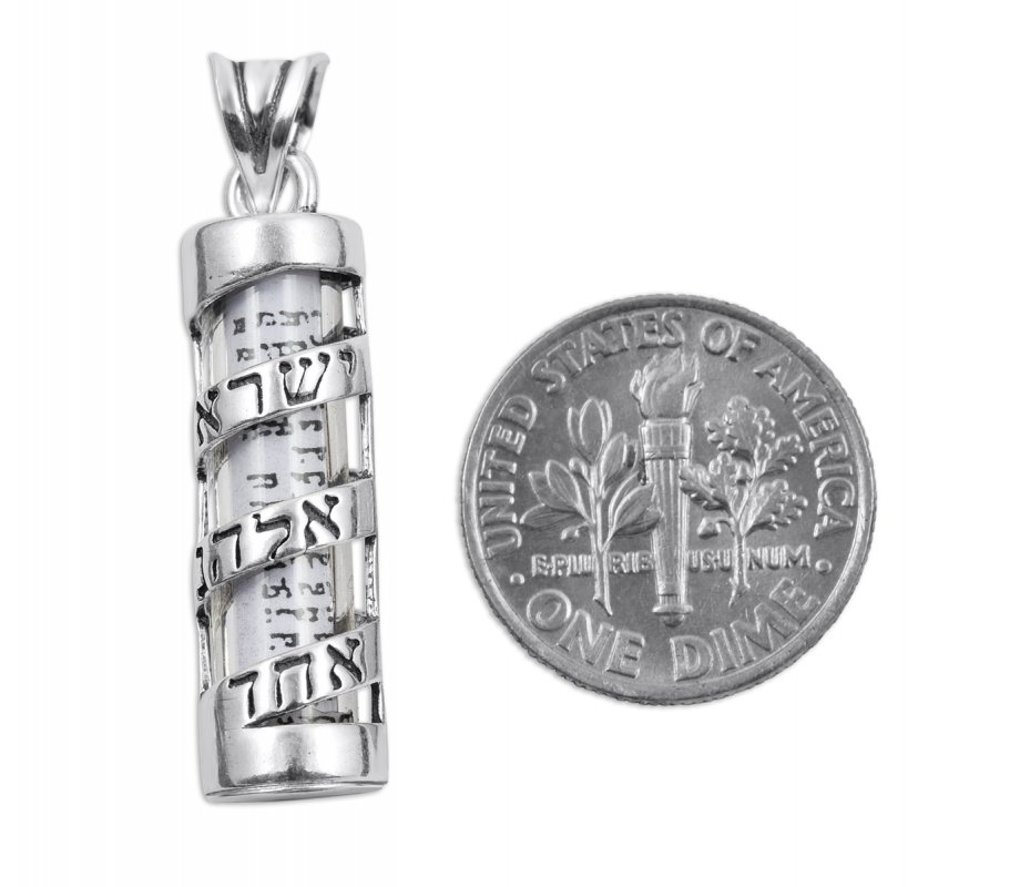 Mezuzah Necklace Pendant Spiral Hebrew Shema Yisrael in Sterling Silver