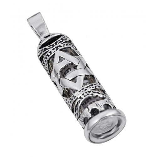 Mezuzah Necklace Pendant Sterling Silver with Cut Out Star of David