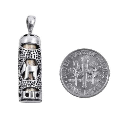 Mezuzah Necklace Pendant in Sterling Silver with Cut Out Chai