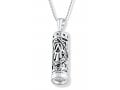 Mezuzah Necklace Pendant in Sterling Silver with Cut Out Hamsa Hand