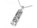 Mezuzah Necklace Pendant in Sterling Silver with Cut Out Hamsa Hand